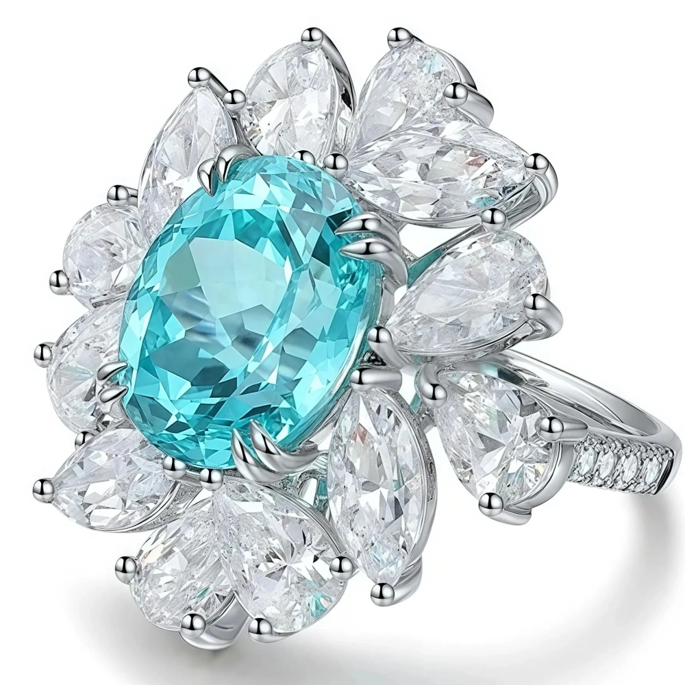 ShanLover Brand Simple Flower S925 Sterling Silver Oval Shaped Cultivated  Stone Lab Grown Gemstones Ring for Women