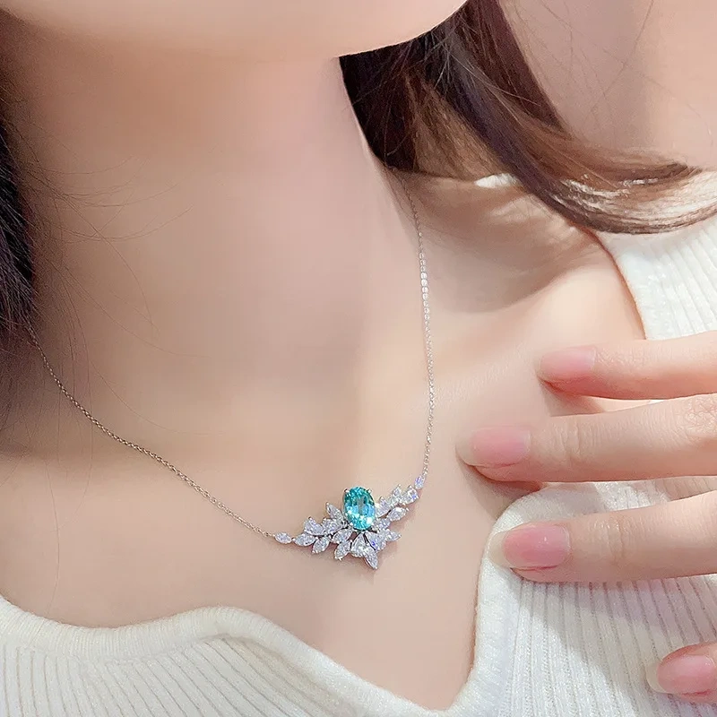 ShanLover Brand High Quality Necklace S925 Silver-Cultivated Paraiba Certificate Necklace Women Lab Grown Gemstones Jewelry