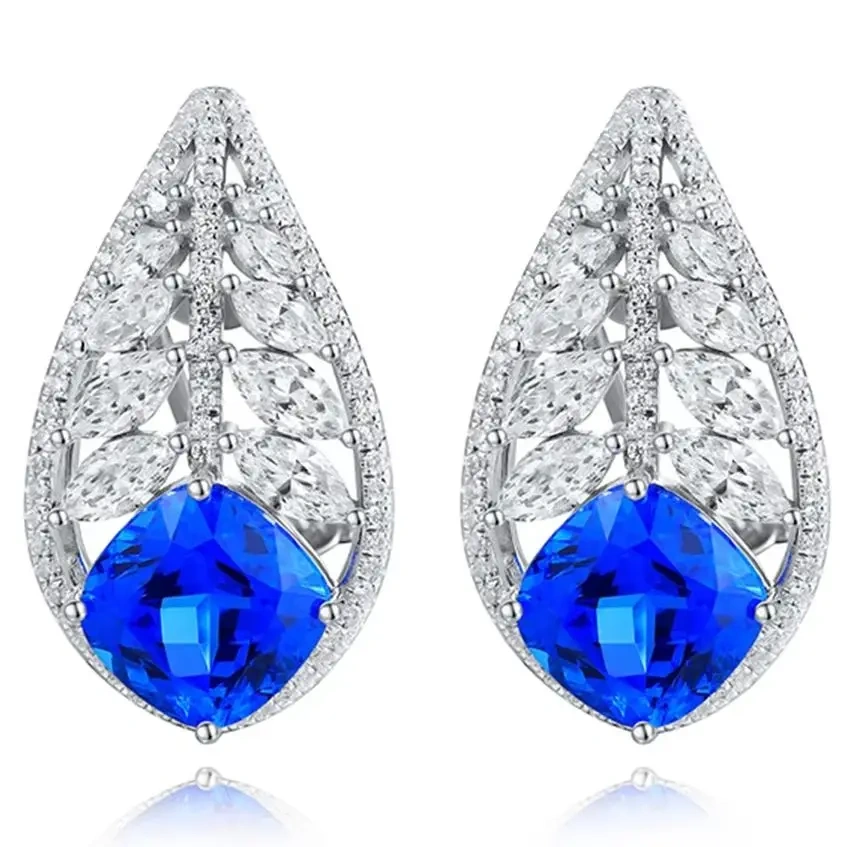 ShanLover Brand 1.58ct Luxury Lab Grown Gemstones Leaf Shaped Spinel 925 Sterling Silver Diamond Earrings For Women Jewelry