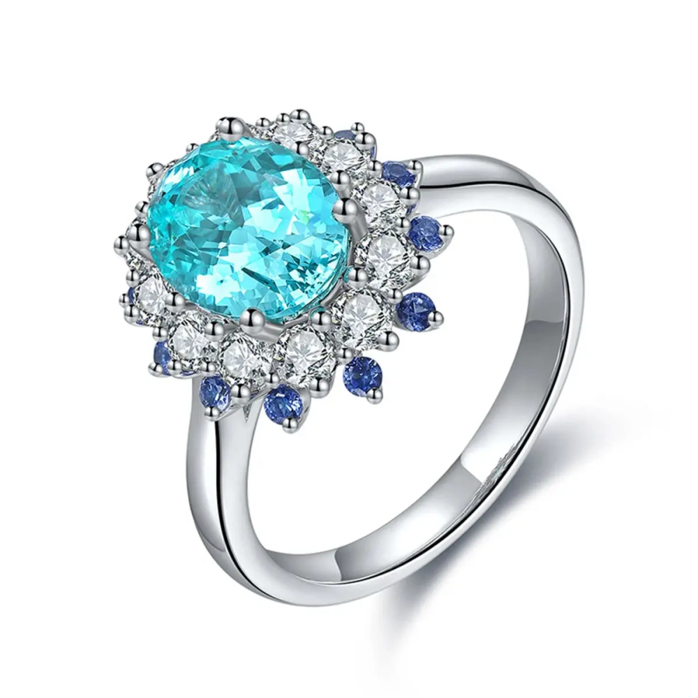 ShanLover Brand Classic Lab-Grown Paraiba Ring with Earrings 2.7-Carat 925 Silver Simple Silver Wedding Earrings Jewelry