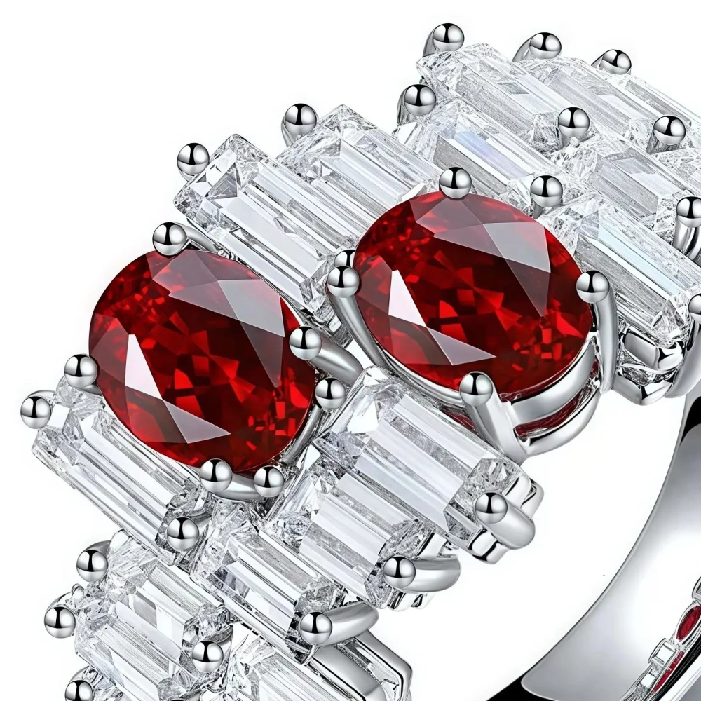 ShanLover Brand Oval Shaped Laboratory Grown Ruby Ring Set in S925 925 Sterling Silver for Women Designer Jewelry Gifts