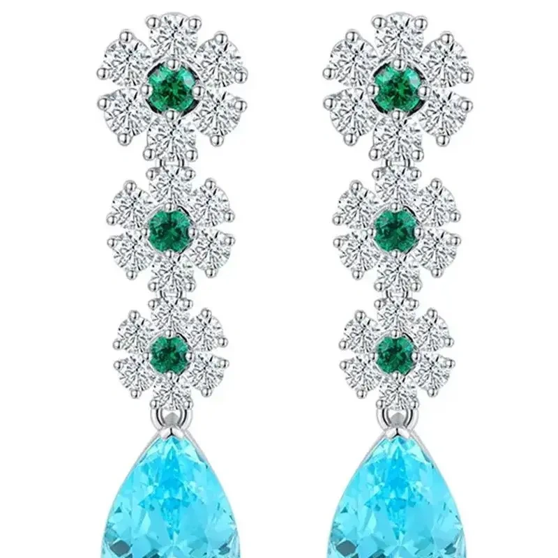 ShanLover Brand Water Drop Cultivated Paraiba 925 Sterling Silver Lab Grown Gemstones Stud Tassels Earrings Jewelry for Women