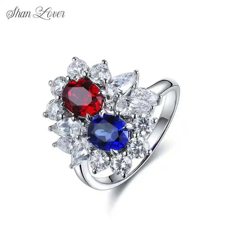 ShanLover Brand Oval Shaped Cultivated Sapphire Ring with Double Stones Red And Blue Light Luxury High End Jewelry