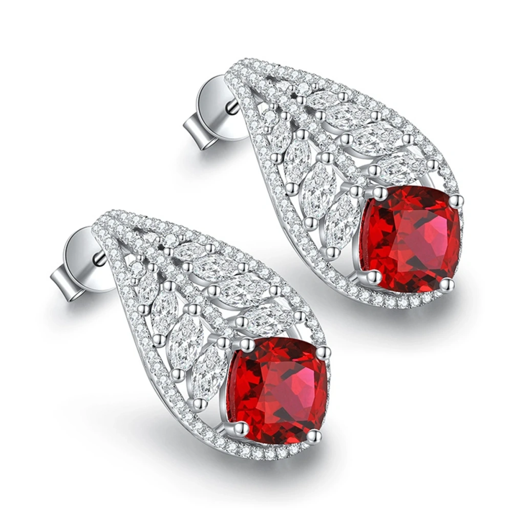 ShanLover Brand S925 Silver Cultivated Gemstone Temperament Leaf Ear Stud Female  Blood Red Gemstone Certificated Stud Earrings