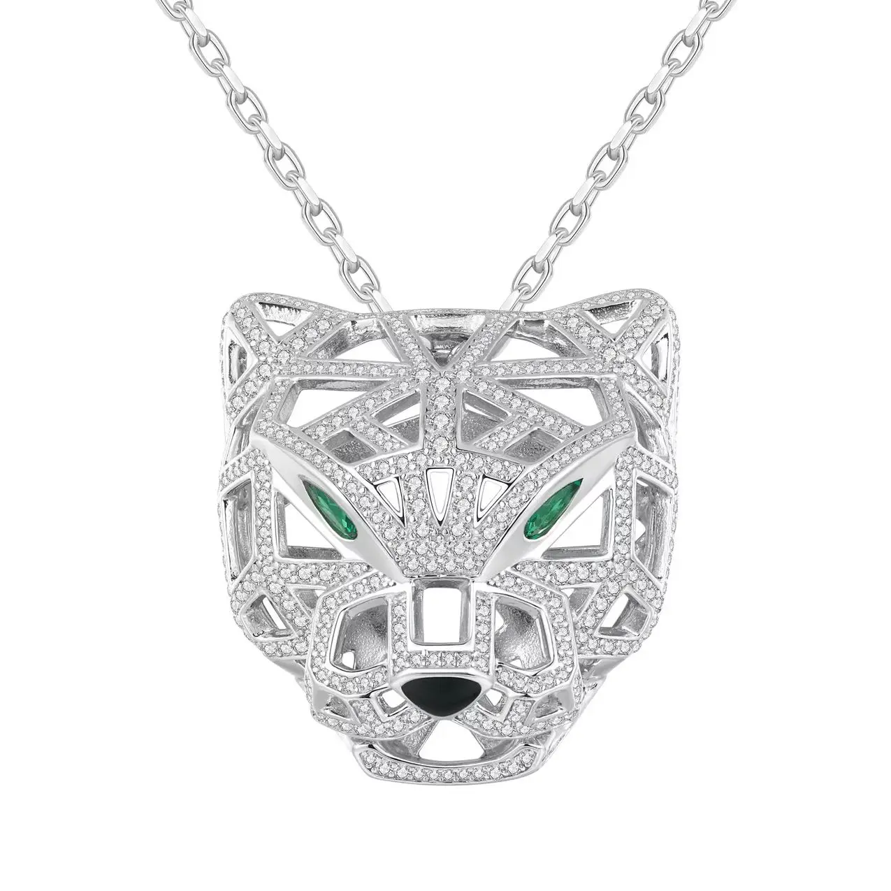 ShanLover Brand Designer Leopard Head Pendants Necklaces 925 Sterling Silver Jewelry Leopard Face Pendant Necklace for Woman Man