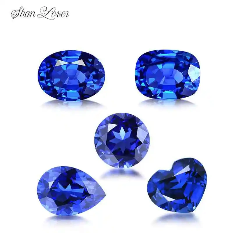 ShanLover Brand GRC Top Grade 1ct 2ct 3ct 5ct Lab Grown Gemstones Sapphire Beads For DIY Pendant Necklace Rings Earrings Jewelry