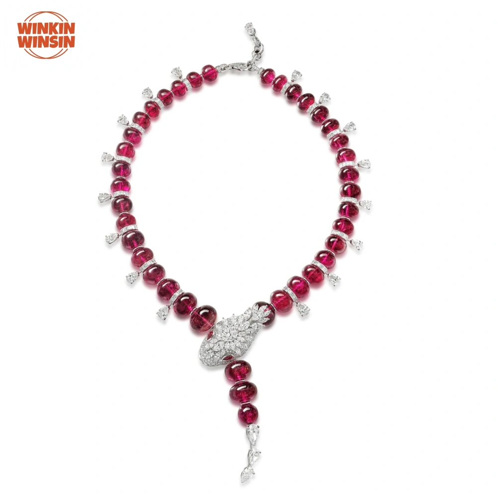 Winkin Winsin Luxury Brand  925 Silver Gold Plated Necklace High Carbon Diamond Spirit Snake, Natural Chalcedony For Girls