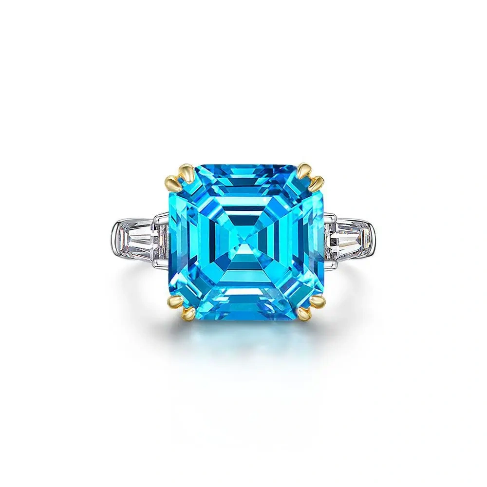 Winkin Winsin S925 925 Sterling Silver Luxury Square Lab Grown Gemstones High Carbon Diamond 7 Carat Ring Jewelry