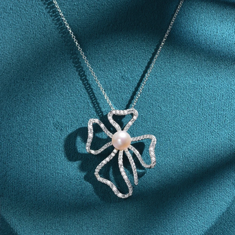 Winkin Winsin High Carbon Diamond Pendant Inlaid Geometric 925 Silver Necklace