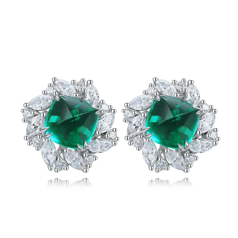 ShanLover Top Grade 9ct Lab Grown Emerald Jewelry Set 925 Sterling Silver Pendant Necklace Emerald Rings Stud Earrings For Women
