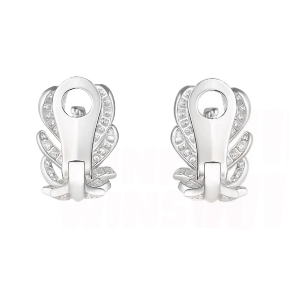 Winkin Winsin Luxury Brand 925 Sterling Silver Jewelry Feather Stud Earrings Full Diamond Earrings and Ear Clip Earrings Stud