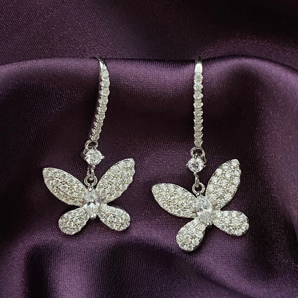 Winkin Winsin S925 Marquise 3*6 Bowknot Earrings 0.25ct European And American Luxury Full Diamond Ear Hooks