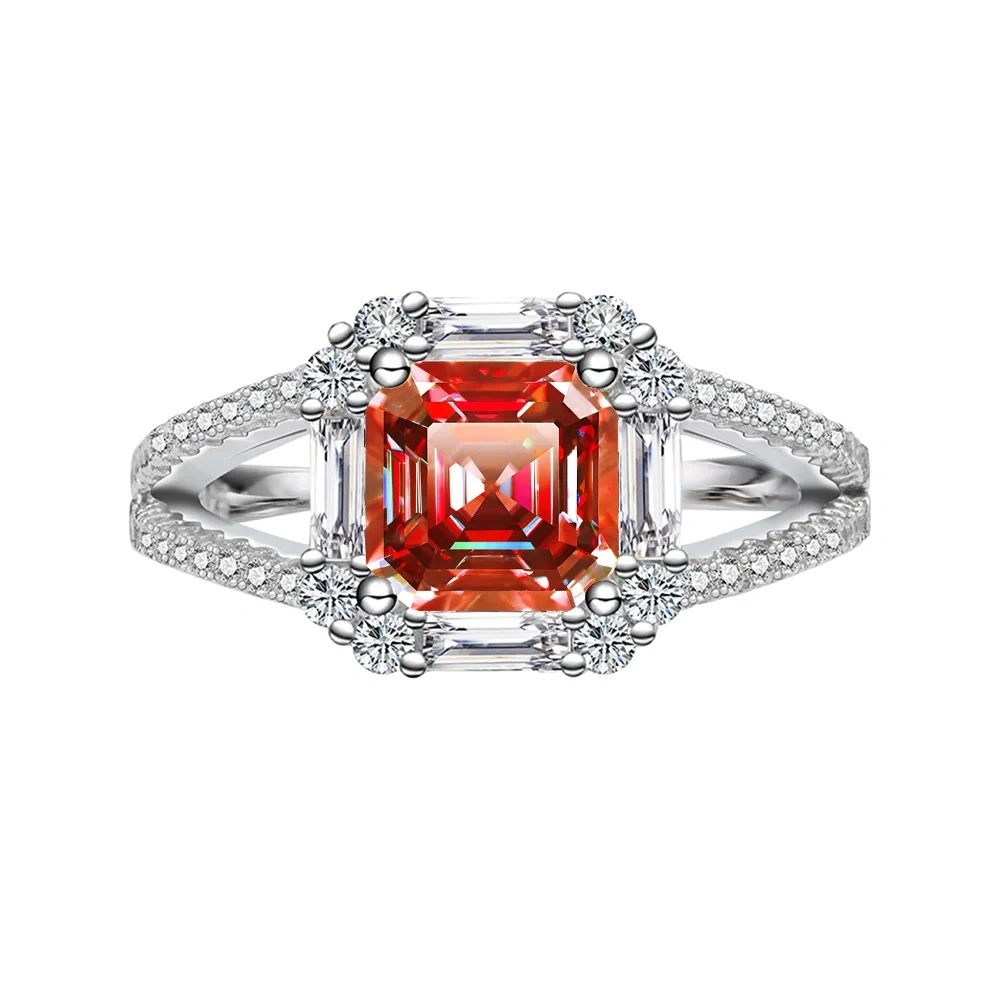 Winkin Winsin s925 sterling silver jewelry, 2-carat square Aschemusan stone women's ring