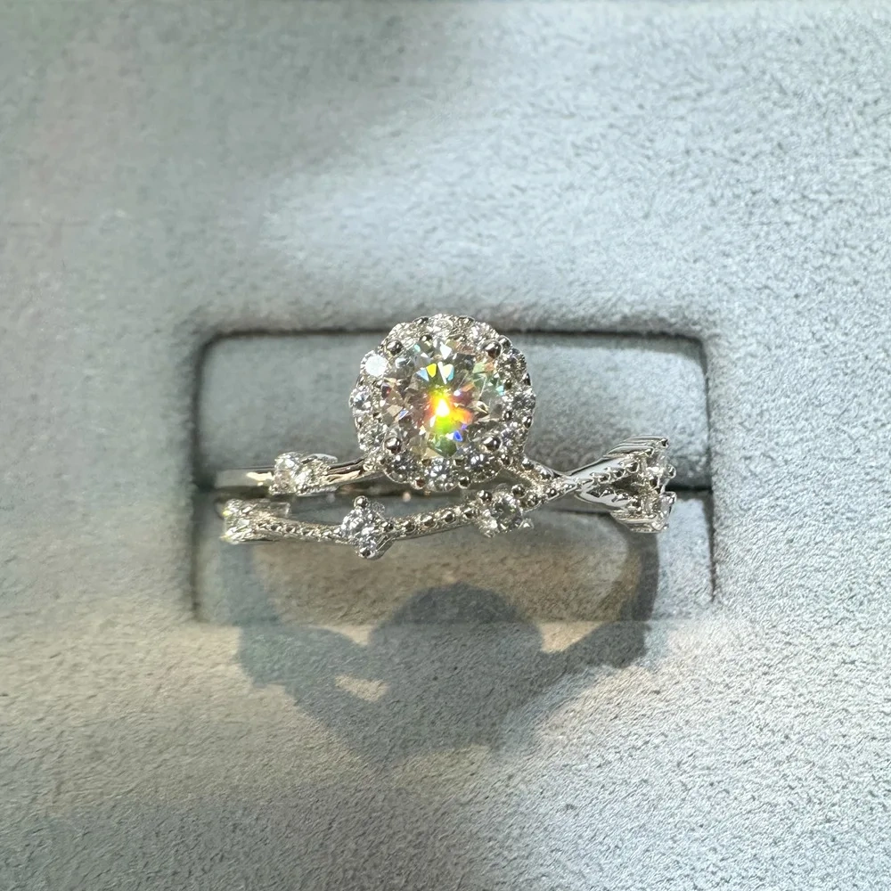 ShanLover Brand Moissanite Ring for Women S925 Sterling Silver Star Track Full Diamond Band Elegant Wedding Engagement Jewelry