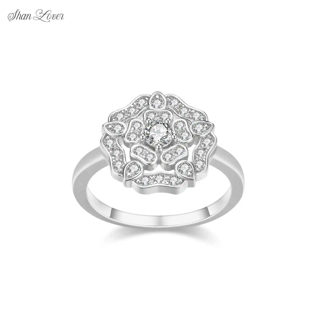 ShanLover Brand 925 Sterling Silver Ring For Women with Full Rose Inlay Elegant Light Luxury Sophistication Jewelry