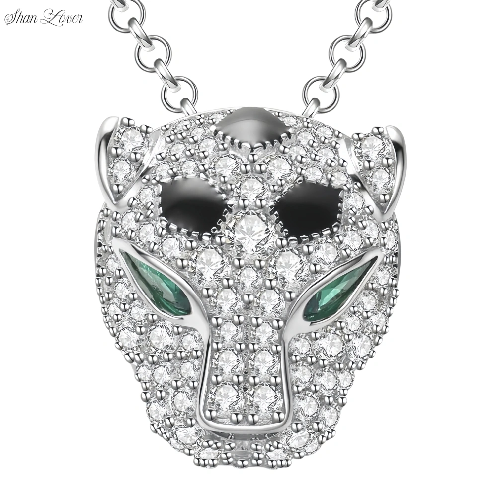 ShanLover Luxury Brand New S925 Real 925 Sterling Silver Cheetah Leopard Face Drop Pendant Necklaces Jewelry For Woman Man Girl