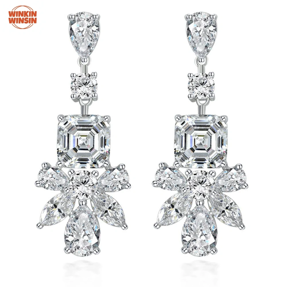 Winkin Winsin 4 Carat White Lab Grown Gemstones High Carbon Diamond Earrings 925 Sterling Silver Earrings Jewelry