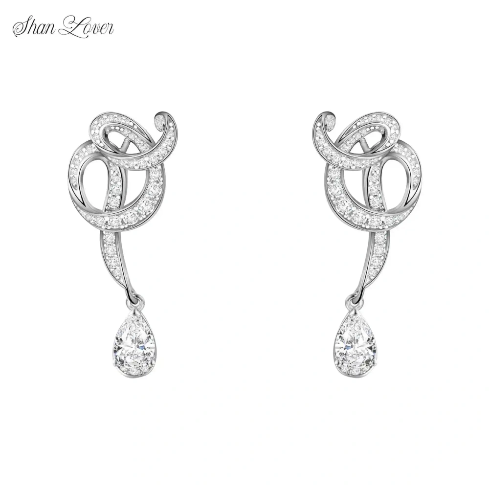 ShanLover Brand Twombly Musical Notes Design Water Drop Gemstone Earrings 925 Sterling Silver Jewelry Pendant Earrings For Women