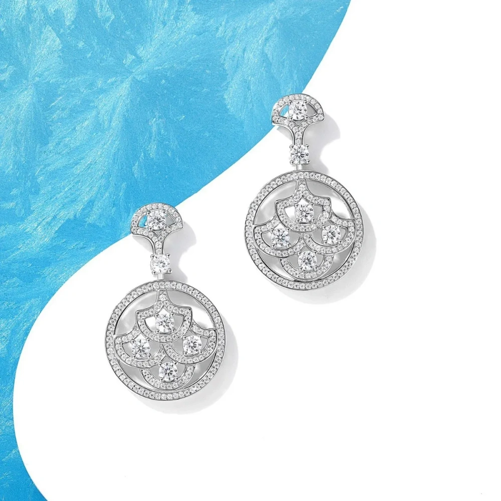 ShanLover Brand AAAAA Grade MST Top Grade 925 Sterling Silver Full Diamond Hollow Fan Shaped Zircon Earrings Luxury Jewelry