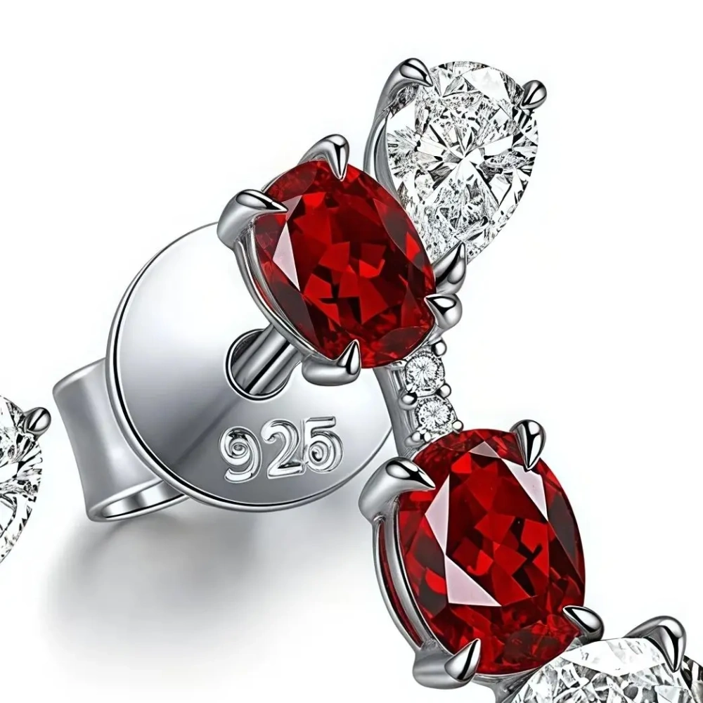 ShanLover Brand Lab Grown Gemstones Ruby Stud Real 925 Sterling Silver Earrings Exquisitely Crafted Pigeon Blood Red Jewelry