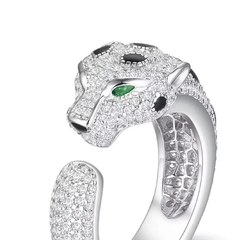 ShanLover Brand 925 Sterling Silver Rings Full Diamond Leopard Head Open Ring for Women Trendy European American Fashion Jewelry