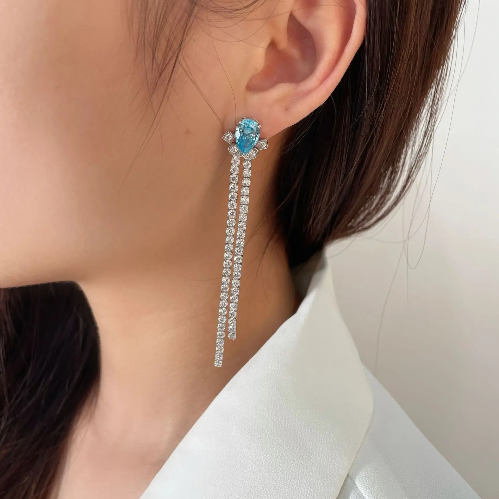 Winkin Winsin 925 Sterling Silver 1.5ct Water Drop Lab Grown Gemstones High Carbon Diamond Earrings For Women Long Style
