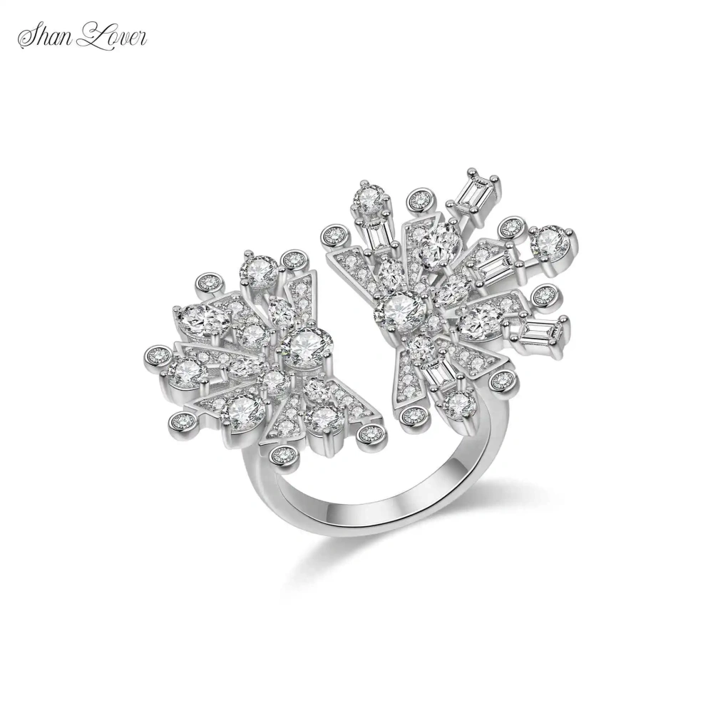 ShanLover Brand High New Products End 925 Silver Fan Shaped Opening Ring For Women Zircon Certificated Elegant Party Ring