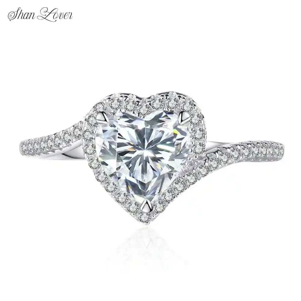 ShanLover Brand Heart Shaped Moissanite Diamond Ring Set S925 Sterling Silver Wedding Band for Women Sparkling Jewelry