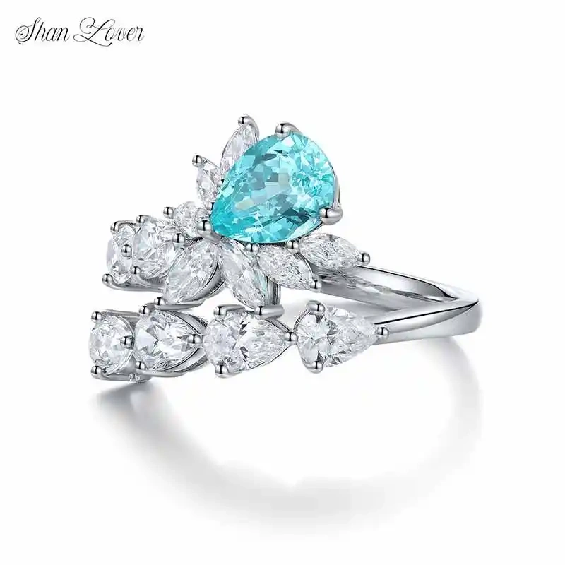 ShanLover Brand 1.94 ct La Paraiba Women's Ring Simple Individual Water Drop Laboratory Cultivated Diamond Jewelry