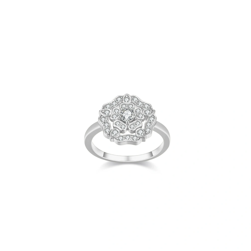 ShanLover Brand 925 Sterling Silver Ring For Women with Full Rose Inlay Elegant Light Luxury Sophistication Jewelry