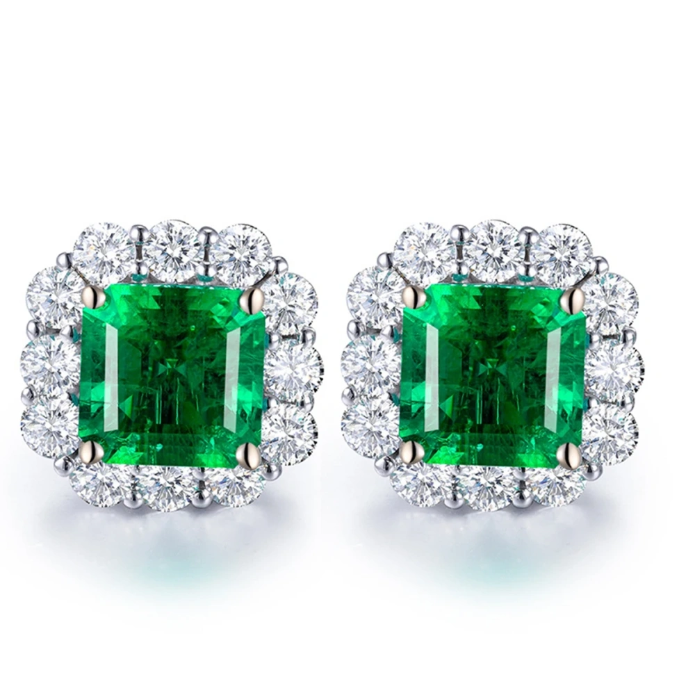 ShanLover Brand MST Top Grade S925 Sterling Silver Lab-Grown Gemstone Emerald Stud Earrings for Women Jewelry