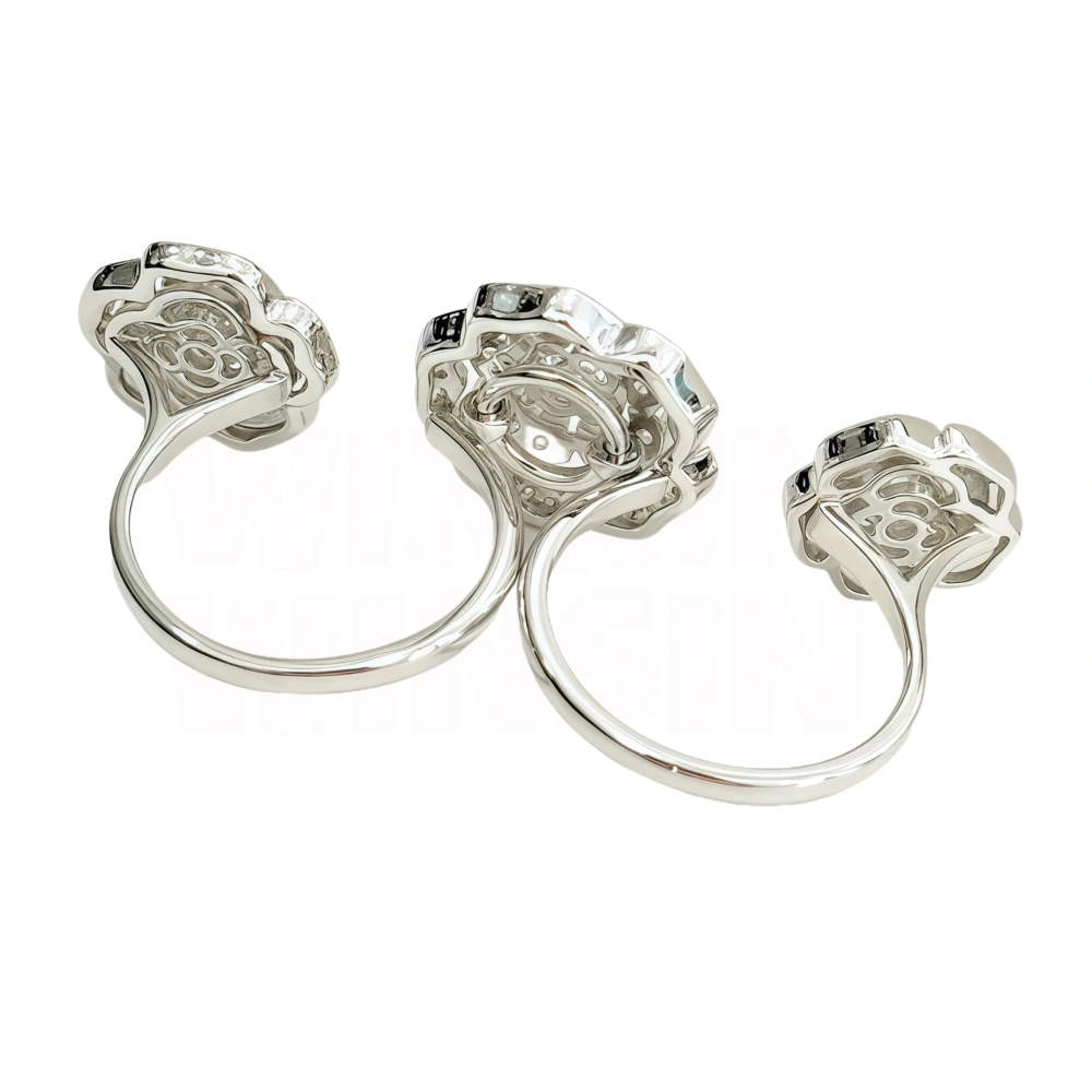 Winkin Winsin Brand Luxury Real S925 925 Sterling Silver Camellia Ring Three Flower Rings For Women Adjustable Camellia Jewelry
