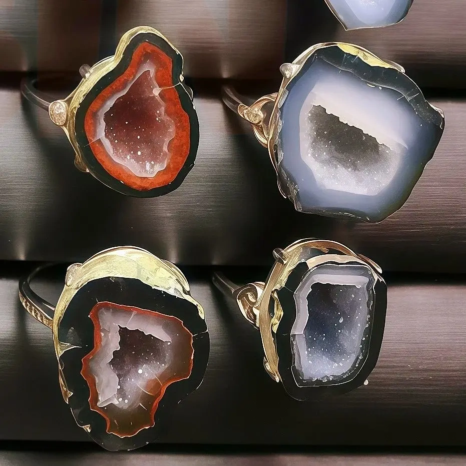Winkin Winsin Unique Natural Gemstones Ring Agate Crystal House Ring For Women Man Free Size 925 Sterling Silver Rings Jewelry