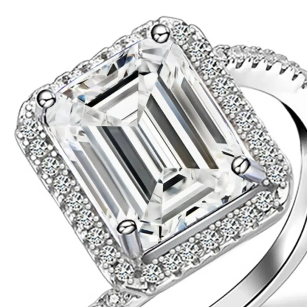 ShanLover Brand 925 Sterling Silver 4ct Moissanite Diamond Ring for Women CMA Certificate Rectangular Moissan Diamond Rings