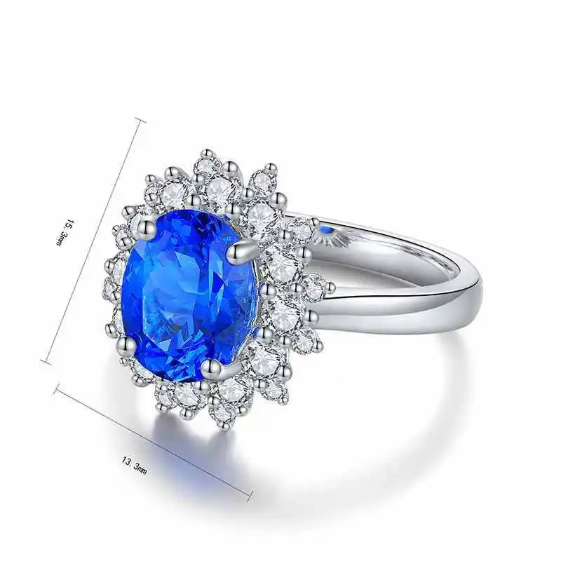 ShanLover Brand Classic Lab-Grown Paraiba Ring with Earrings 2.7-Carat 925 Silver Simple Silver Wedding Earrings Jewelry