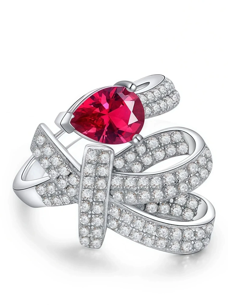 Winkin Winsin 1ct Water Drop Ruby Lab Grown Gemstones Diamond Ring Luxury 925 Sterling Silver Ring CMA Certificate Jewelry