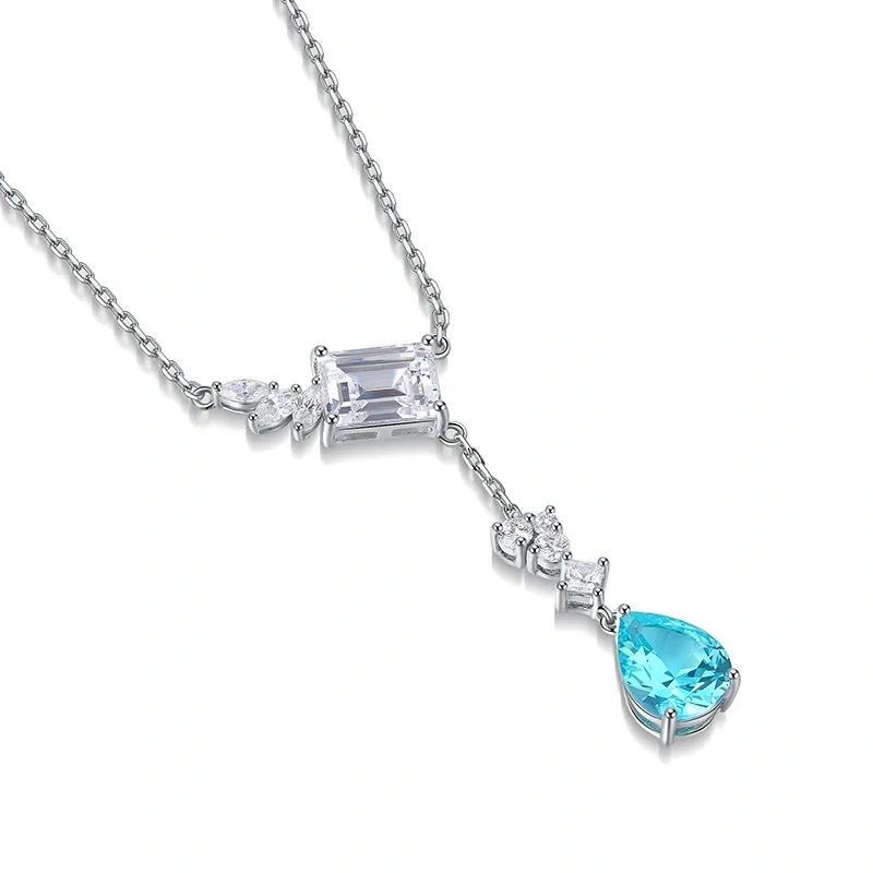 ShanLover Brand Real 925 Sterling Silver Pendant Necklace Lab Grown Paraiba Blue Tourmaline Gemstones Necklaces Pendants Women