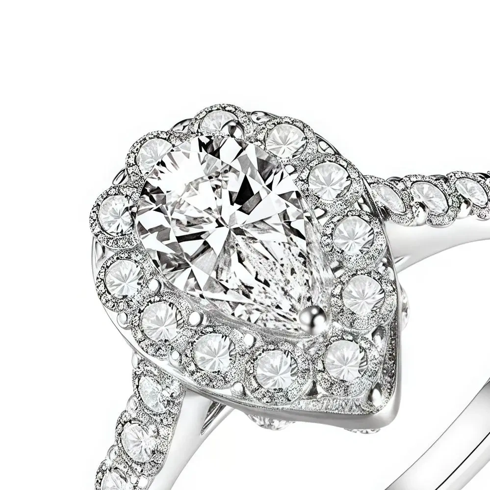ShanLover Brand Bridal Ring 925 Silver Water Drop Diamond Wedding Ring Light Luxury Niche Design Exuding Sophistication