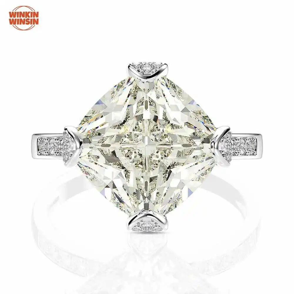 Winkin Winsin 6 Carat Lab Grown Gemstones High Carbon Diamond Ring Ice Flower 925 Sterling Silver Ring For Women