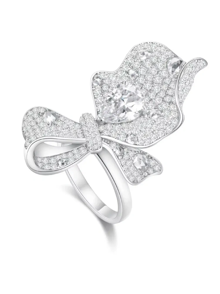 ShanLover Brand 925 Silver Bowknot Ring Fashion Jewelry for Women Bow Flower Design Full Diamond Gemstones Rings Accessory