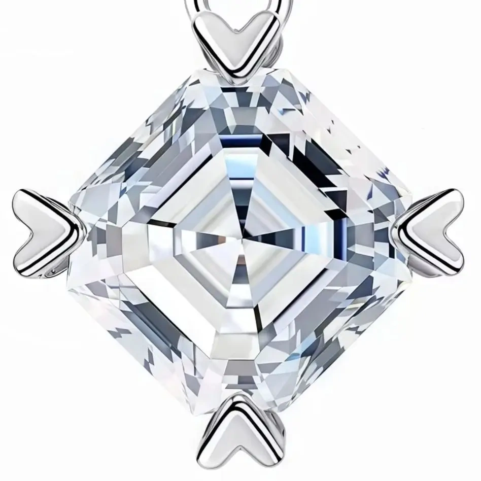 ShanLover Brand Hot Sales S925 Sterling Silver Asche Square Pendant Necklaces Jewelry 1ct Moissanite Diamond Necklace for Women