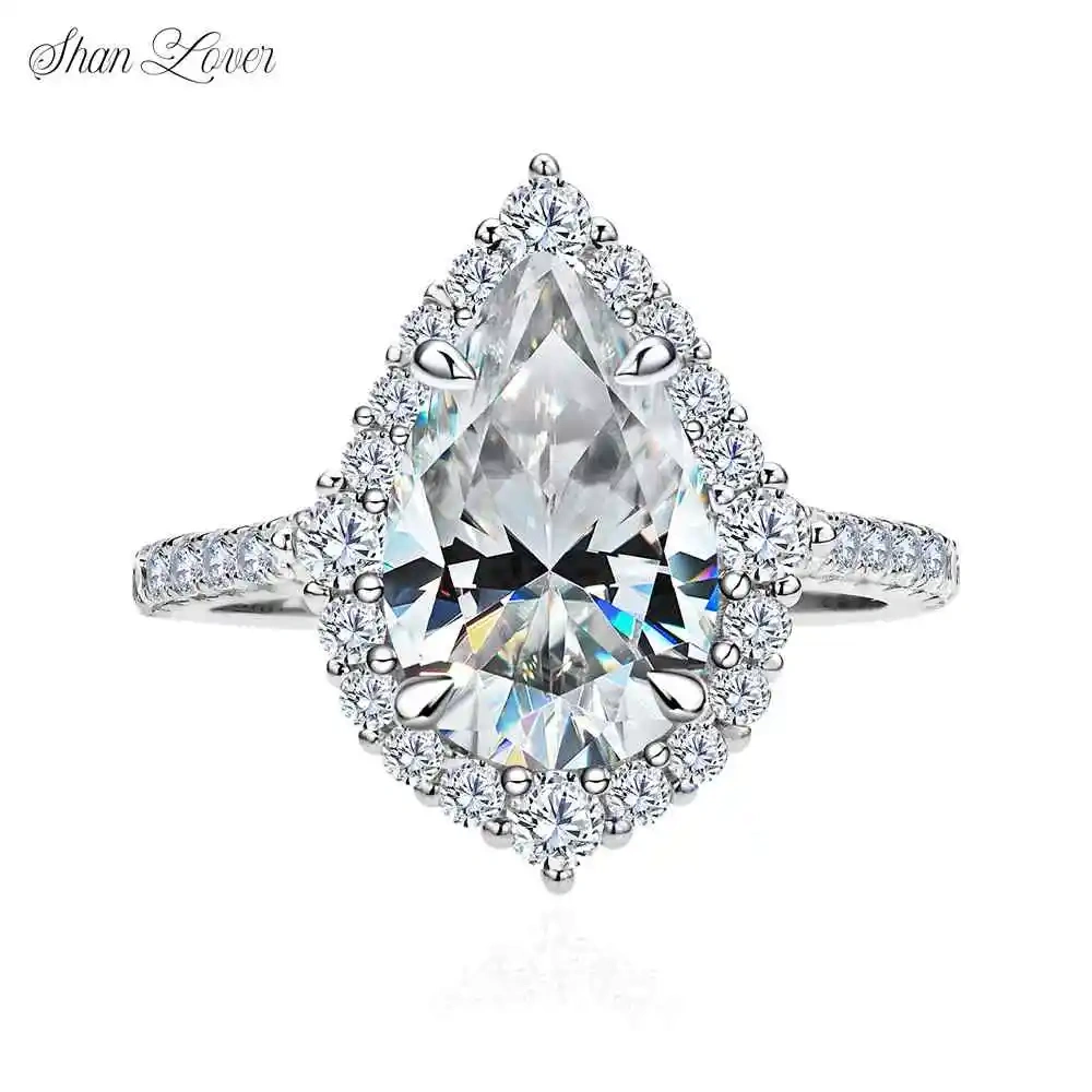 ShanLover Brand Water Drop MST 4ct Moissanite Diamond Ring for Woman Lovers S 925 Pure Silver Rings Moissanite Gemstones Jewelry