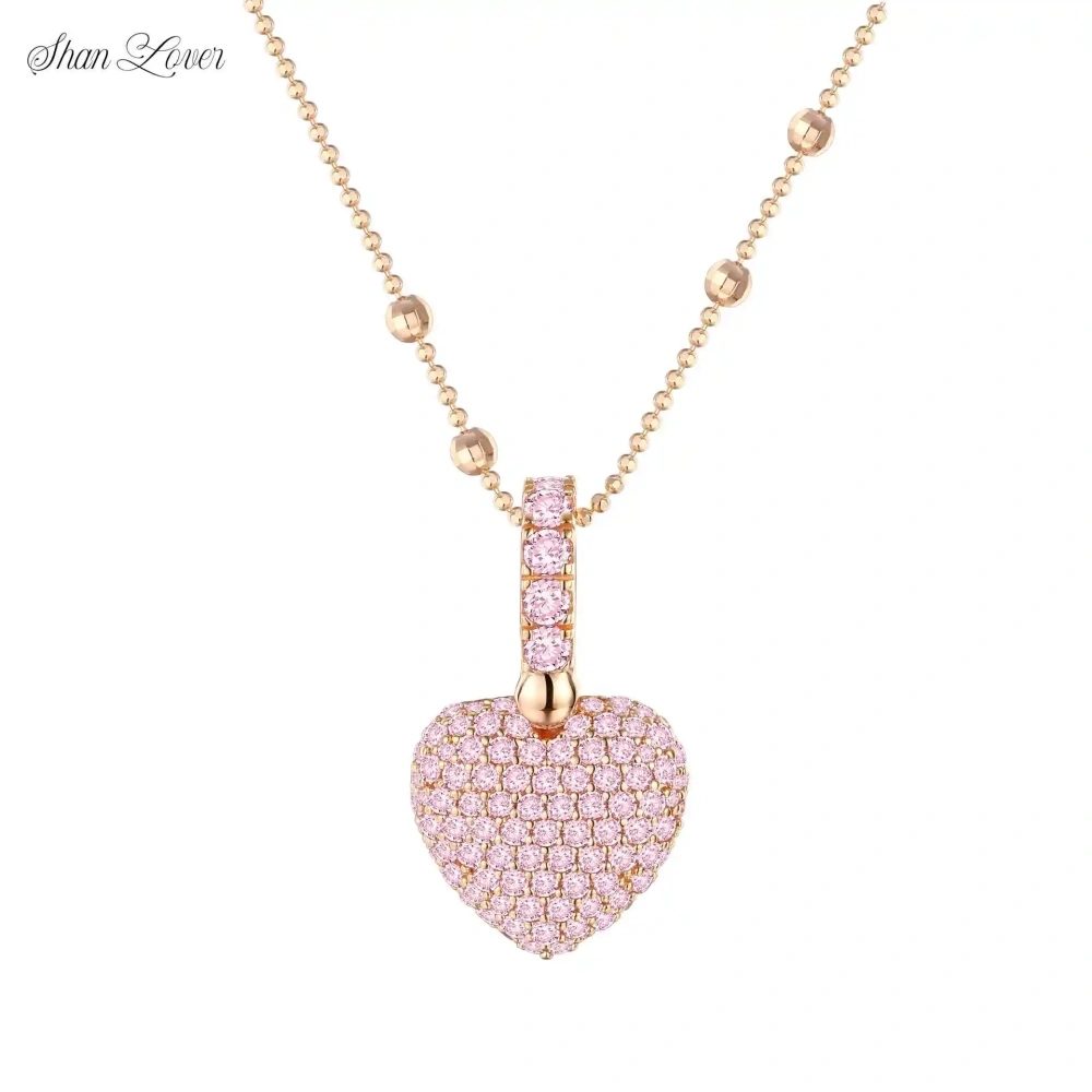 ShanLover Brand Women 925 Sterling Silver Pendants 18k Gold Plating Heart Pendant Chain Necklace Pink Diamond Gemstones Jewelry
