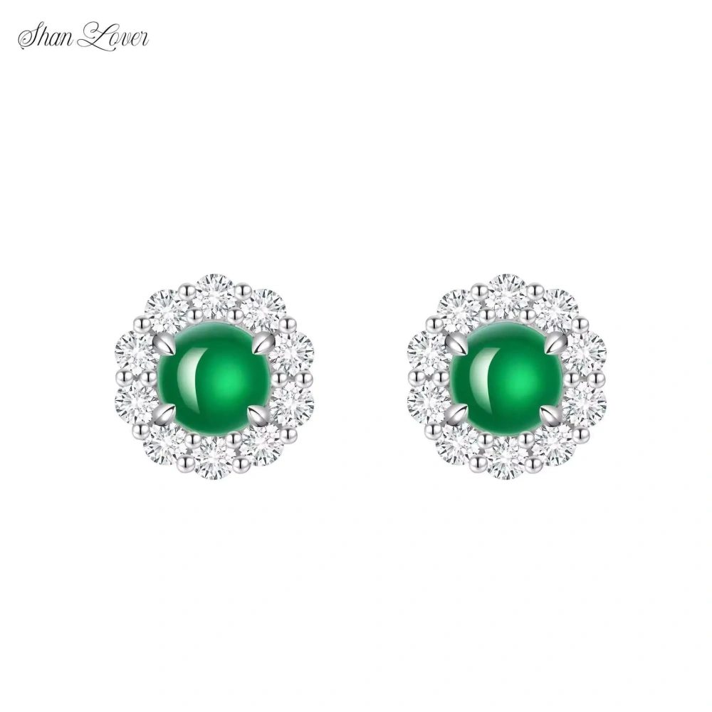 ShanLover Brand A Stud New Products Women's High End Commuting Earrings Chinese Style Egg Surface Chalcedony 925 Silver