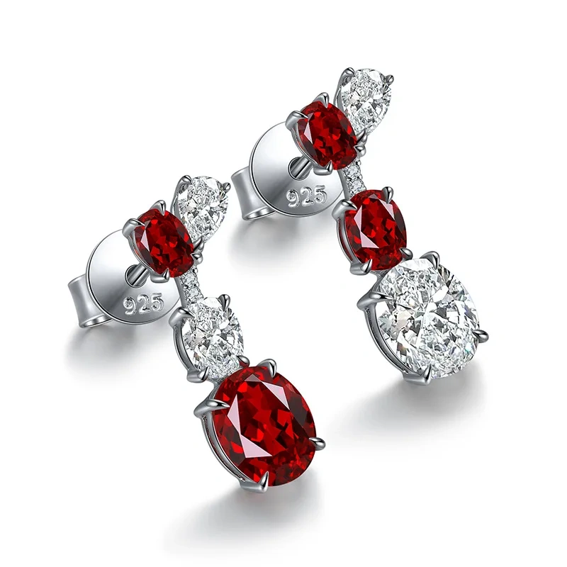 ShanLover Brand Lab Grown Gemstones Ruby Stud Real 925 Sterling Silver Earrings Exquisitely Crafted Pigeon Blood Red Jewelry