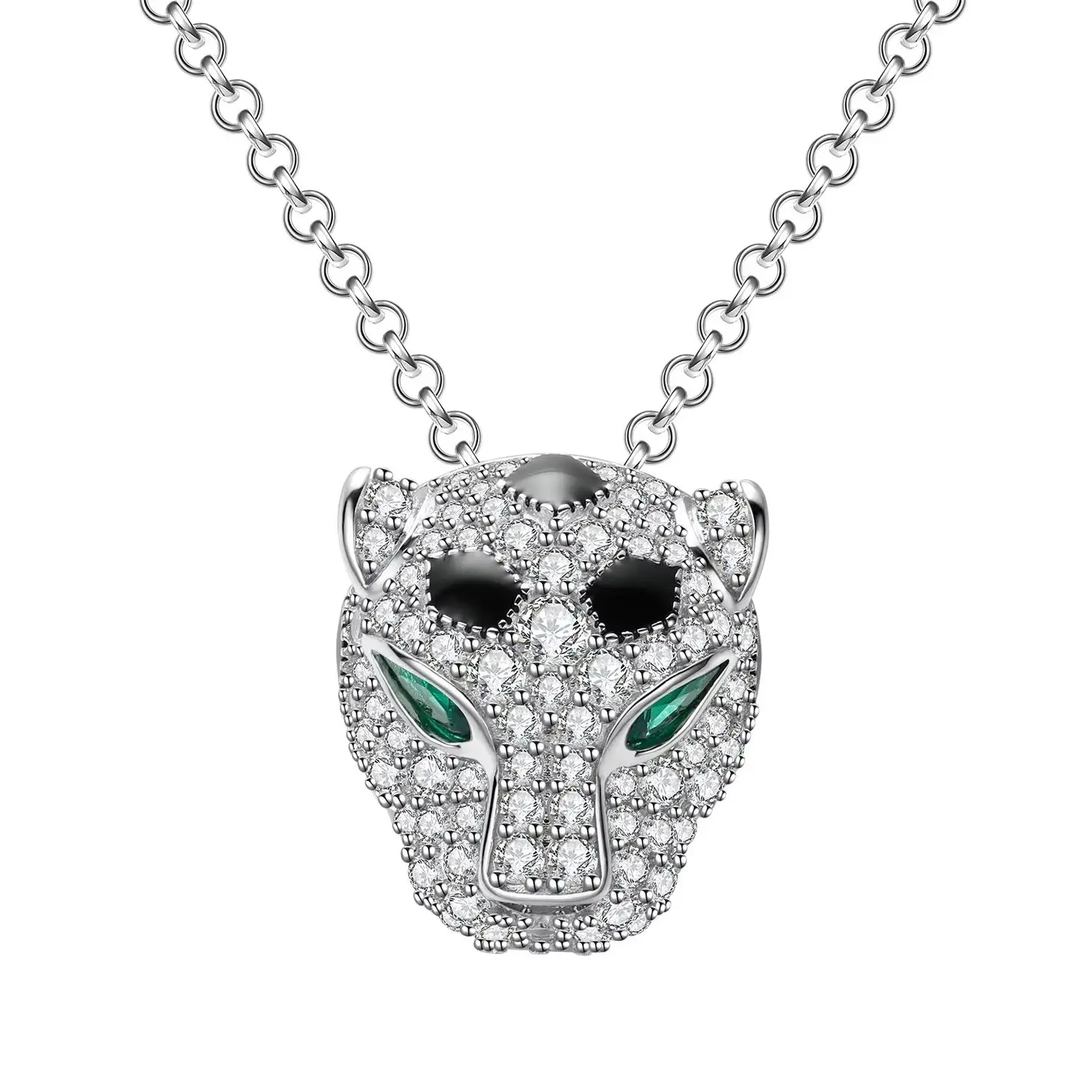 ShanLover Luxury Brand New S925 Real 925 Sterling Silver Cheetah Leopard Face Drop Pendant Necklaces Jewelry For Woman Man Girl