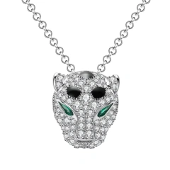 ShanLover Luxury Brand New S925 Real 925 Sterling Silver Cheetah Leopard Face Drop Pendant Necklaces Jewelry For Woman Man Girl