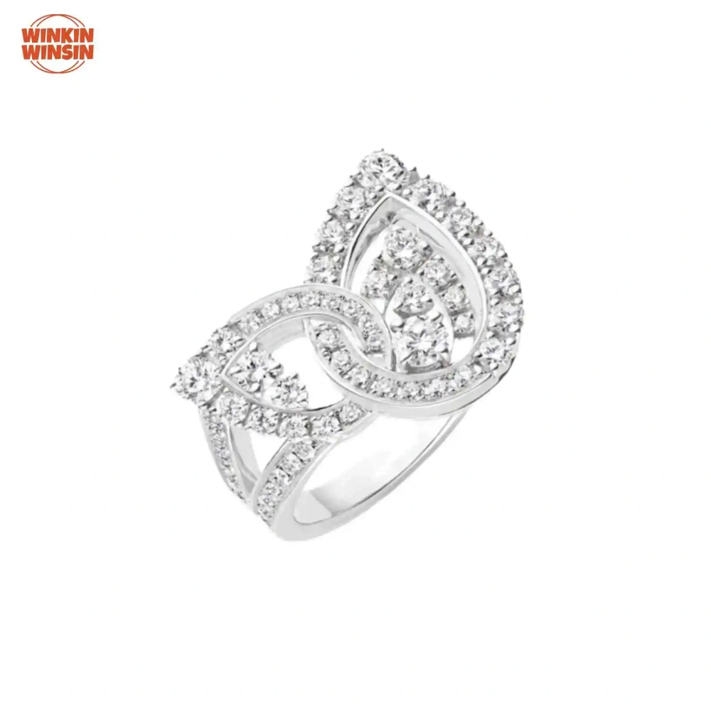 Winkin Winsin S925 925 Sterling Silver Designed Double Water Drop Hollow-out Ring Lab Grown High Carbon Diamond Zircon Jewelry