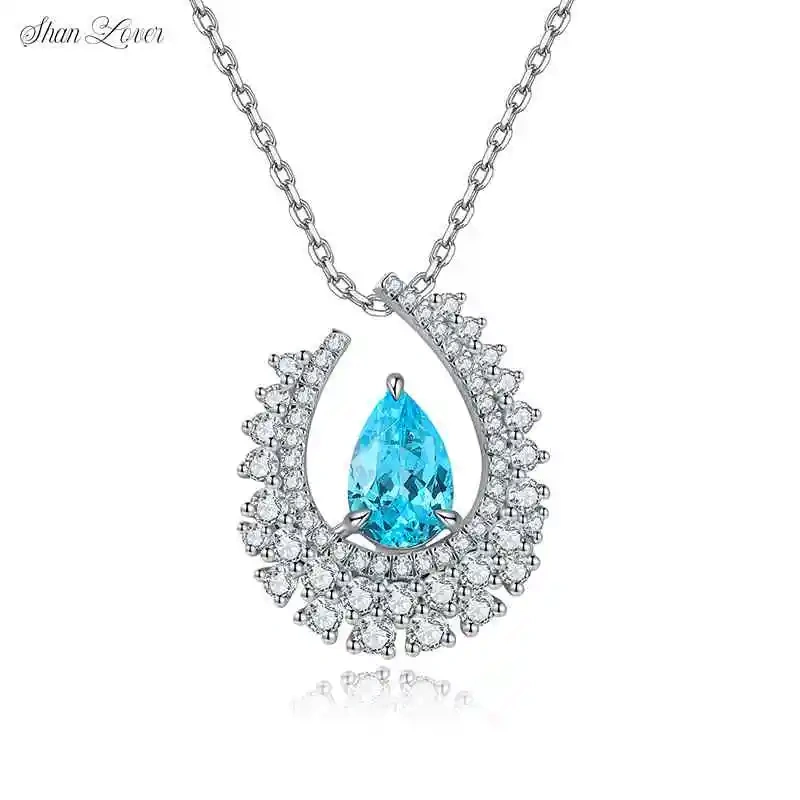 ShanLover Brand Women 925 Sterling Silver Lab Grown Gemstones Pendant Necklace Collarbone Design Unique Fashion Jewelry
