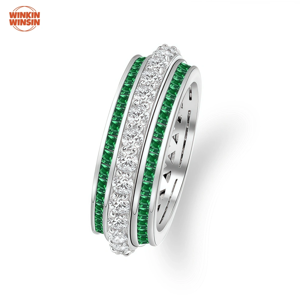 Winkin Winsin S925 925 Sterling Silver Round Ring 1.5mm Rotatable High Carbon Diamond Ring for Women Jewelry
